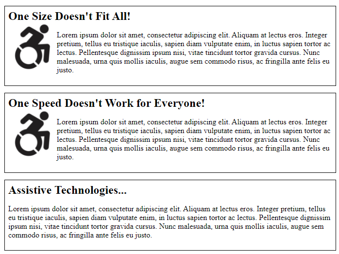 Content is stacked in one column, with text wrapping around floating images.