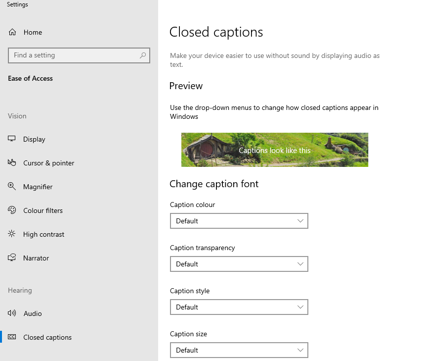 captions styling in windows used under setting to customize the visual appearcne of captions in the operating system