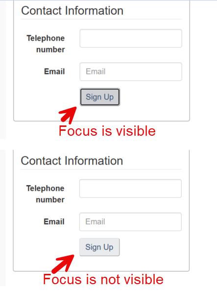 Examples of focus visibility on buttons. Long description provided below.