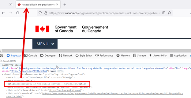 Good example showing the title structure of a webpage. Long description provided below.
